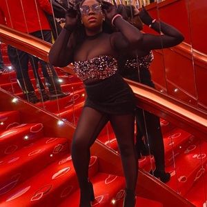 Sexy Sheer Bodysuit with Gloves and Sparkly bralette and shorts